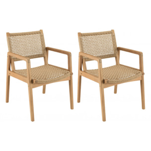 VALERIA - Lot de 2 fauteuils jardin teck naturel rotin synthétique beige