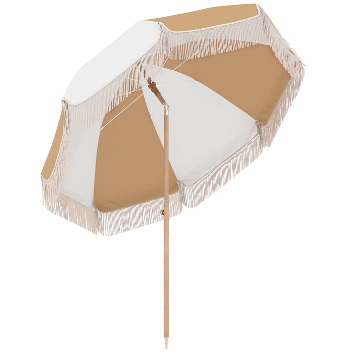 Parasol de plage inclinable à franges dia. 1,7 m beige blanc
