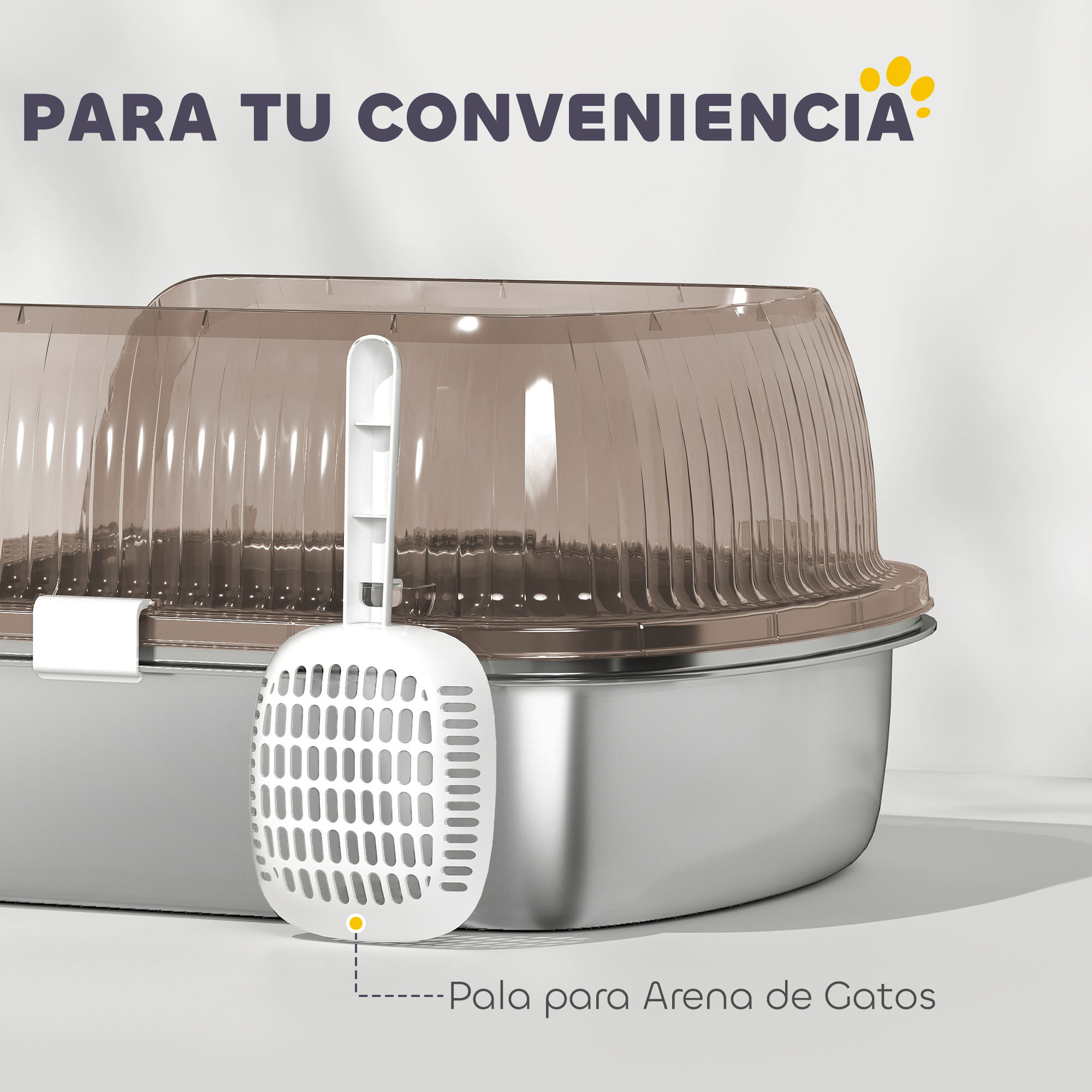 Arenero para Gatos Cubierto Extragrande Caja de Arena Cerrado con Bandeja de Acero Inoxidable Bordes Altos Pala Peldaño Zona para Caída de Arena sin Olor Fácil Limpieza para Gatos Grandes Gris