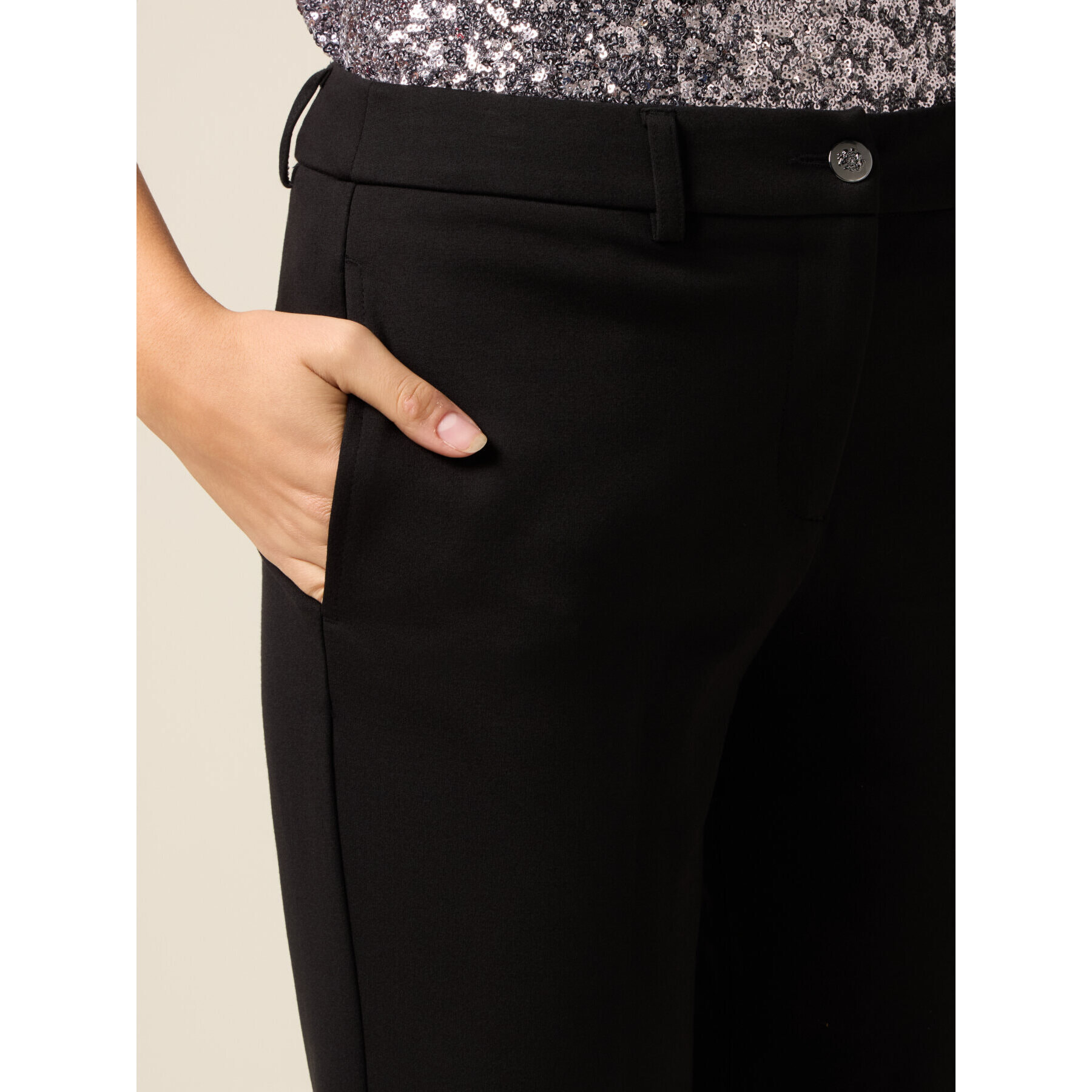 Oltre - Pantalones pitillo en punto milano - Negro