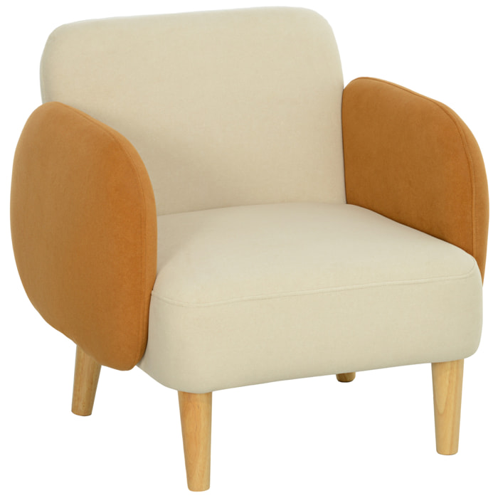 Sillón de Salón Tapizado en Terciopelo Butaca para Dormitorio con Reposabrazos y Patas de Madera Sillón Pequeño Carga 120 kg para Dormitorio Oficina 72x76x74 cm Crema