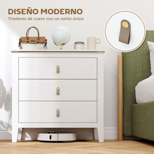 Cómoda de 3 Cajones Cómoda para Dormitorio con Tiradores de PU Cajonera para Salón Pasillo 80x40x78,5 cm Blanco