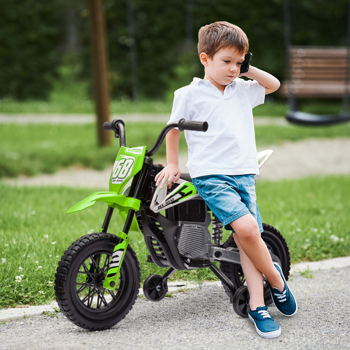 Moto Eléctrica para Niños de +3 Años, Moto Eléctrica Infantil con Batería 12V, Música, Velocidad 2,4-5 km/h y Ruedas Auxiliares Desmontables, Carga 30 kg, Verde