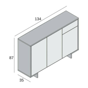 Credenza Dbakayok, Madia da salotto, Buffet da soggiorno a 3 ante e 1 cassetto, 100% Made in Italy, 134x35h87 cm, Bianco