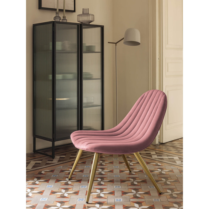 Kave Home - Sedia Marlene in velluto rosa con gambe in metallo con finiture dorate