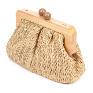 Benestare Bolso bandolera Mujer. Tela con detalles de madera natural y piel sintética.