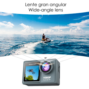 Cámara Deportiva AT-G40 1080FHD con 12 mpx, doble pantalla de 2" y 1.3" con multitud de accesorios deportivos y WIFI.