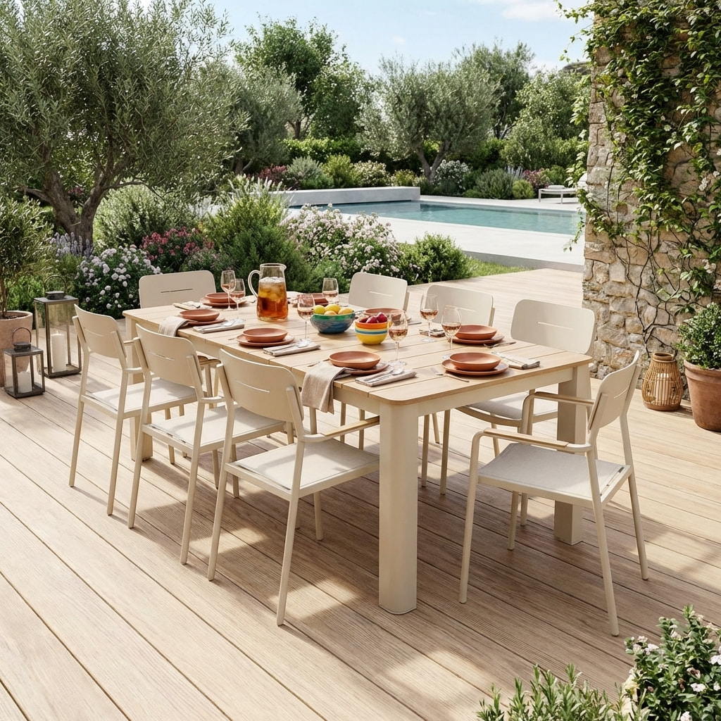 Table de jardin aluminium + 8 assises EDERA + FIRA