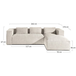 Stella - canapé d'angle - en velours côtelé - 4 places -style contemporain - droit - Beige