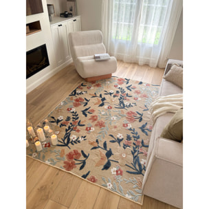 GARDEN - Tapis d'intérieur / extérieur à motif floral beige, rouge, blanc, bleu