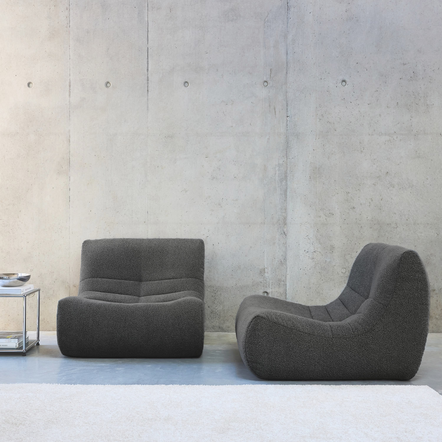 Lot de 2 fauteuils chauffeuses en bouclette texturée anthracite style contemporain 1 place