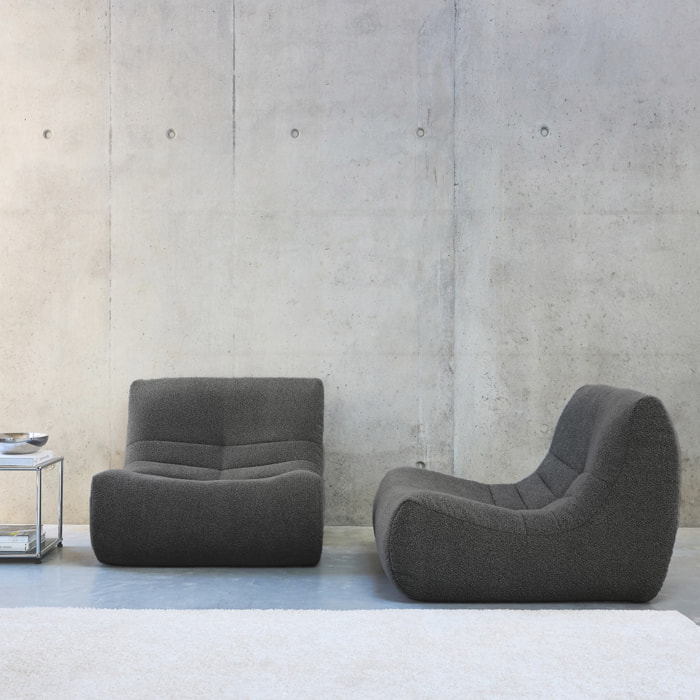 Lot de 2 fauteuils chauffeuses en bouclette texturée anthracite style contemporain 1 place