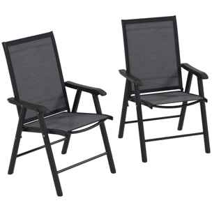Juego de 2 Sillas de Camping Plegables Sillas Plegables de Jardín Exterior Acolchadas en Malla con Marco de Acero y Reposabrazos Carga 110 kg para Terraza Playa 58x64x94 cm Gris Oscuro
