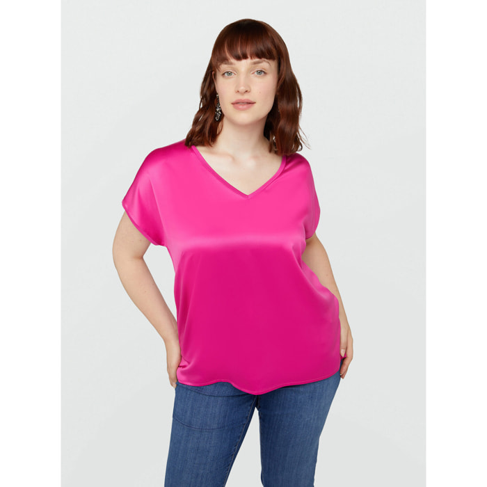 Fiorella Rubino - T-shirt in raso e jersey - Fucsia