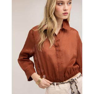 Motivi - Camicia corta in mussola di ramie - Marrone
