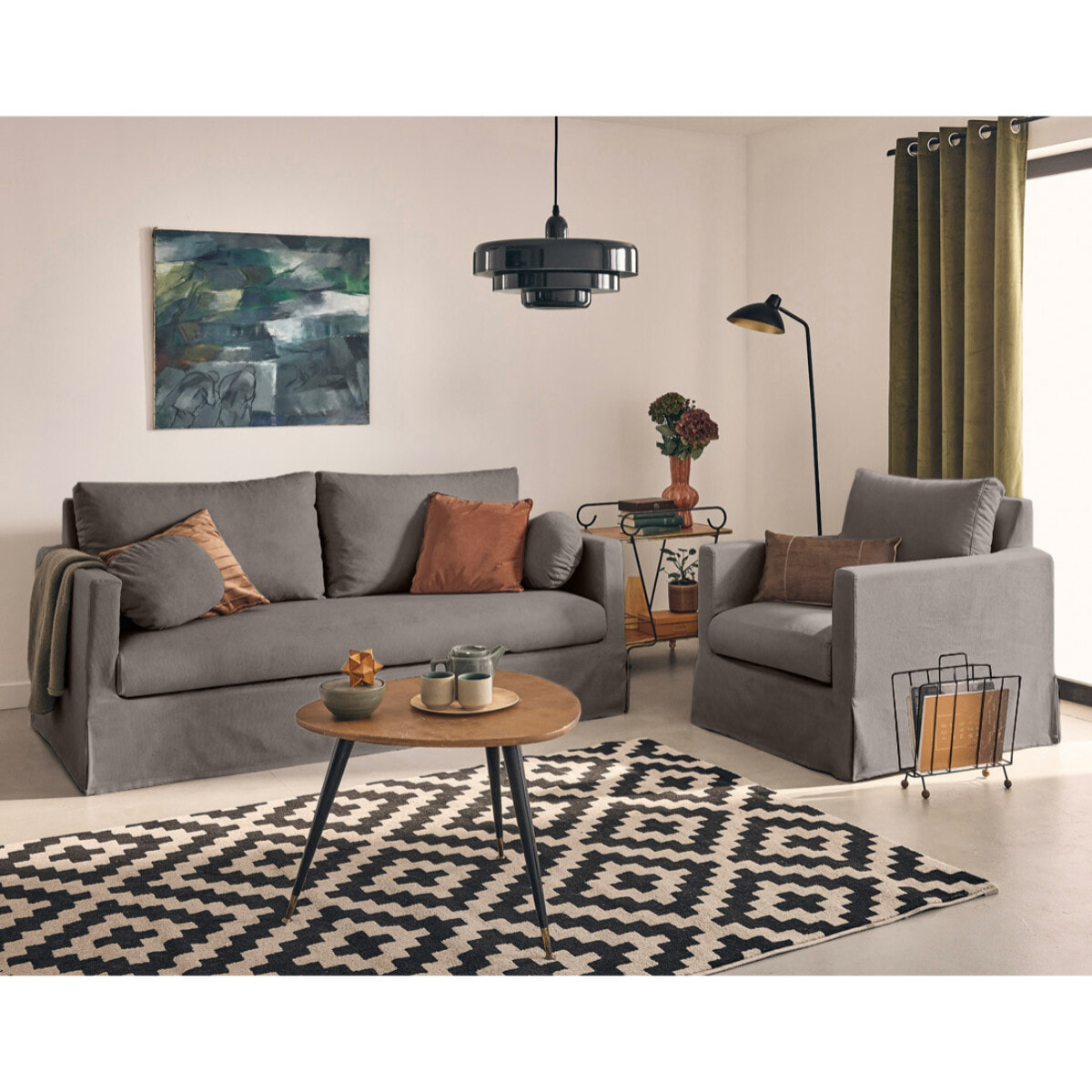 Serena - fauteuil déhoussable en tissu - Gris