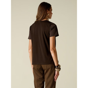 Oltre - T-shirt bimaterica - Marrone