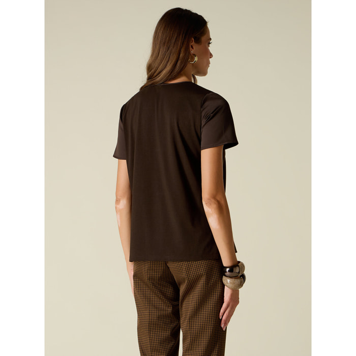Oltre - T-shirt bimaterica - Marrone