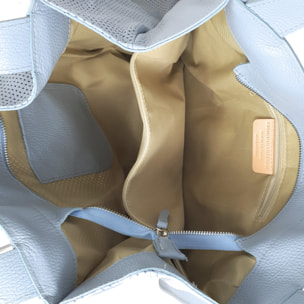 Chicca Borse Borsa a Mano Shopper Donna in Pelle Cielo