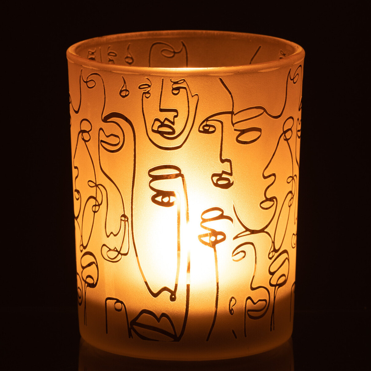 J-Line photophore Happy Faces - verre - beige - medium