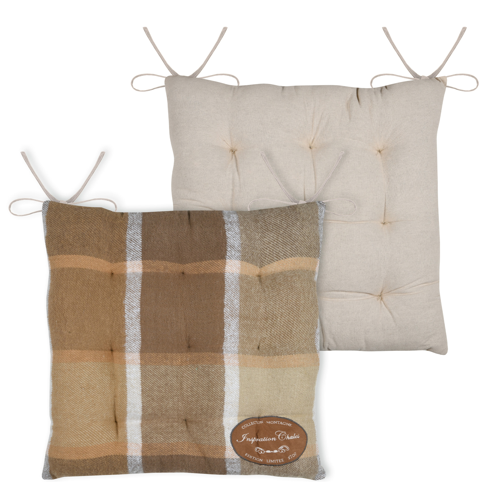 Galette de chaise à carreaux chalet - Marron Clair