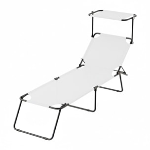 Lettino Pieghevole Con Tettuccio Regolabile Parasole Schienale Reclinabile Regolabile Struttura In Metallo Nero Sedia Sdraio 187 x 53 x 24 Cm (Bianco)