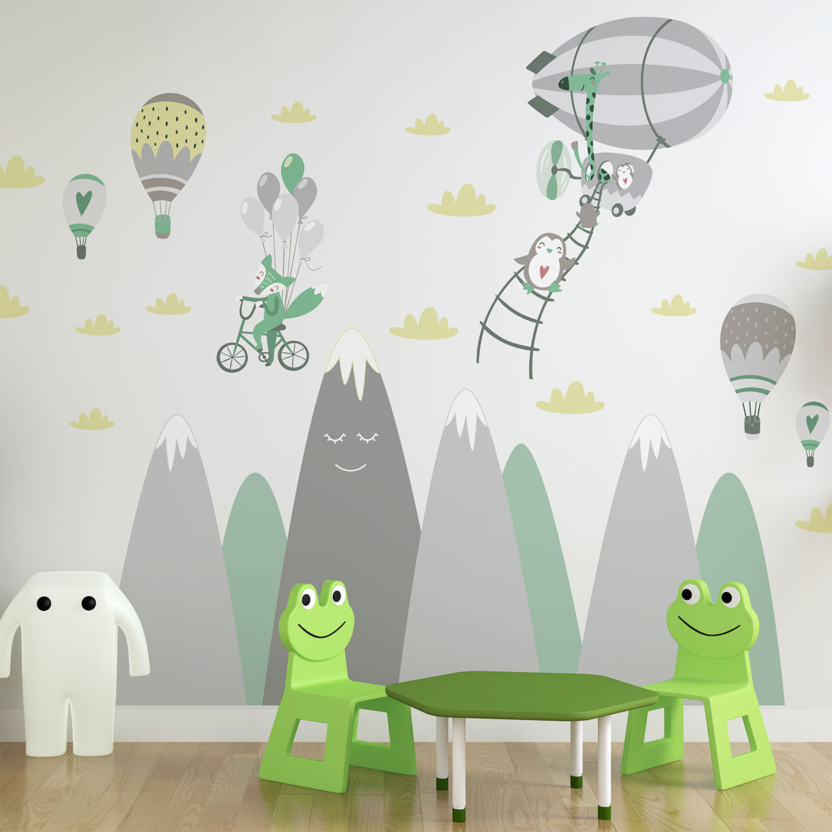 Stickers muraux enfants - Décoration chambre bébé - Autocollant Sticker mural géant enfant montagnes scandinaves ANIMAUX SALTIMBANQUES