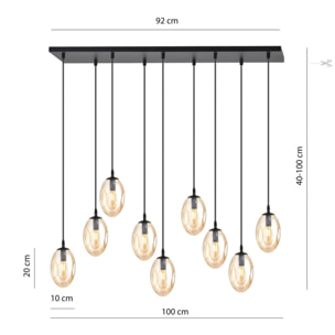 Lampada a sospensione Astral con nove diffusori in vetro ambra