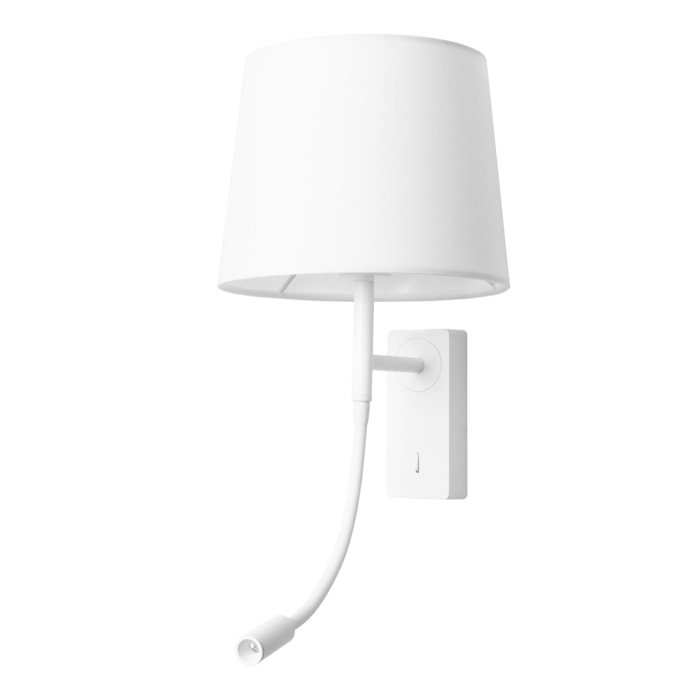 Forlight Janet - Aplique de Pared para Dormitorio E27 Luz de Lectura LED Blanco Cálido 3000K. Aluminio Blanco Pantalla de Textil