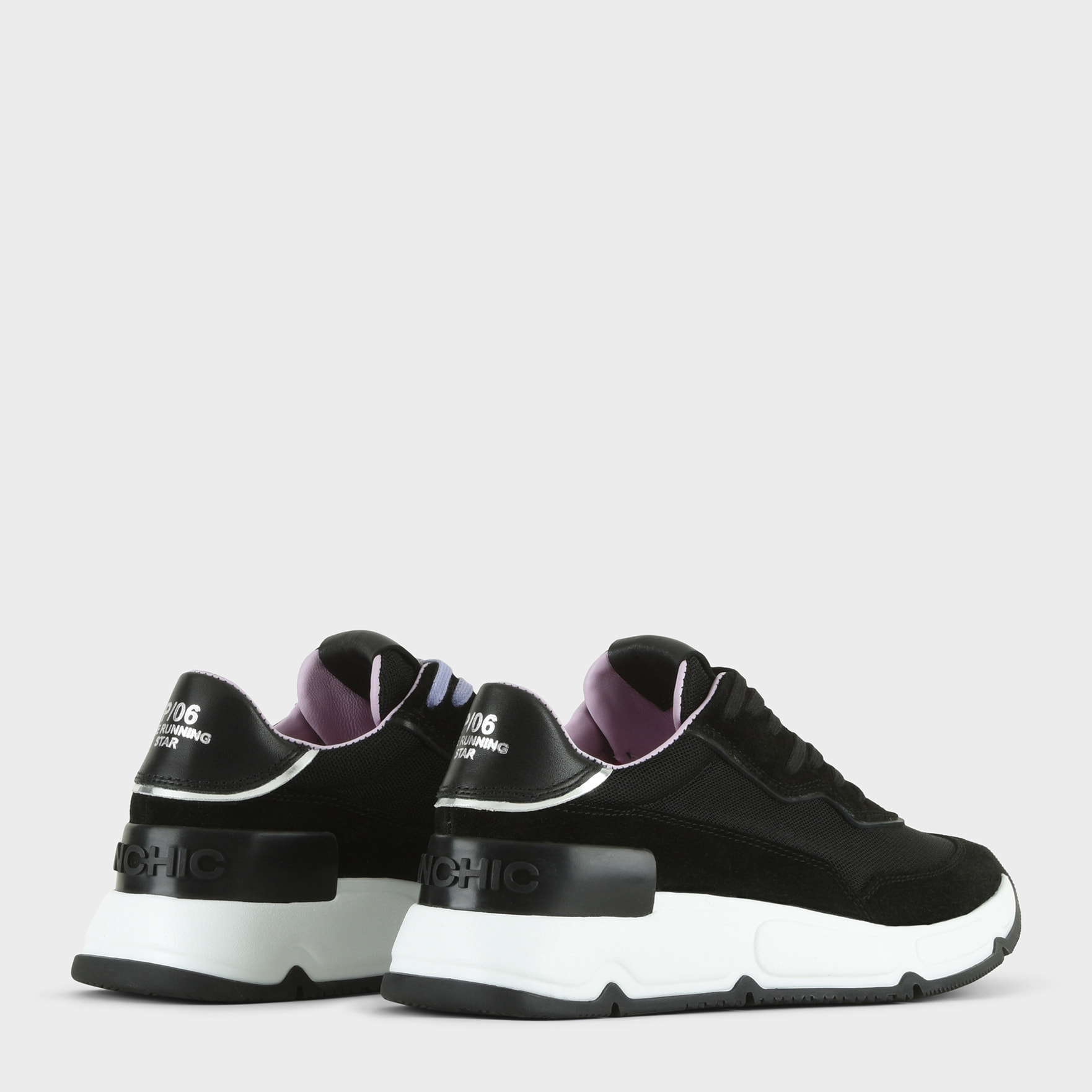 SNEAKER MUJER P06 DE MESH ANTE Y PIEL EFECTO ESPEJO NEGRO