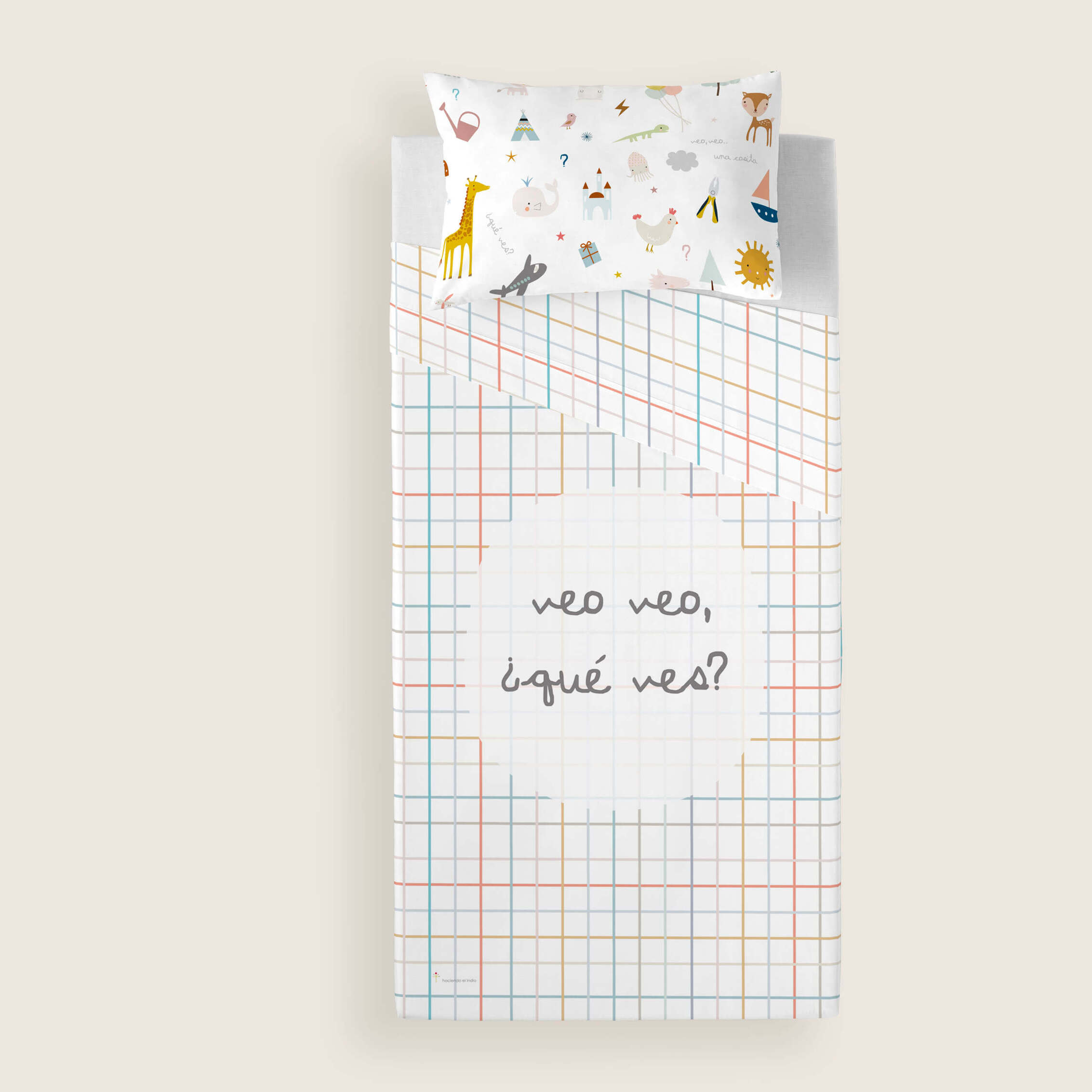 Juego de Sábanas Estampadas - Infantil - Incluye 1 Funda de Almohada - 100% Algodón - Veo Veo