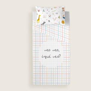 Juego de Sábanas Estampadas - Infantil - Incluye 1 Funda de Almohada - 100% Algodón - Veo Veo