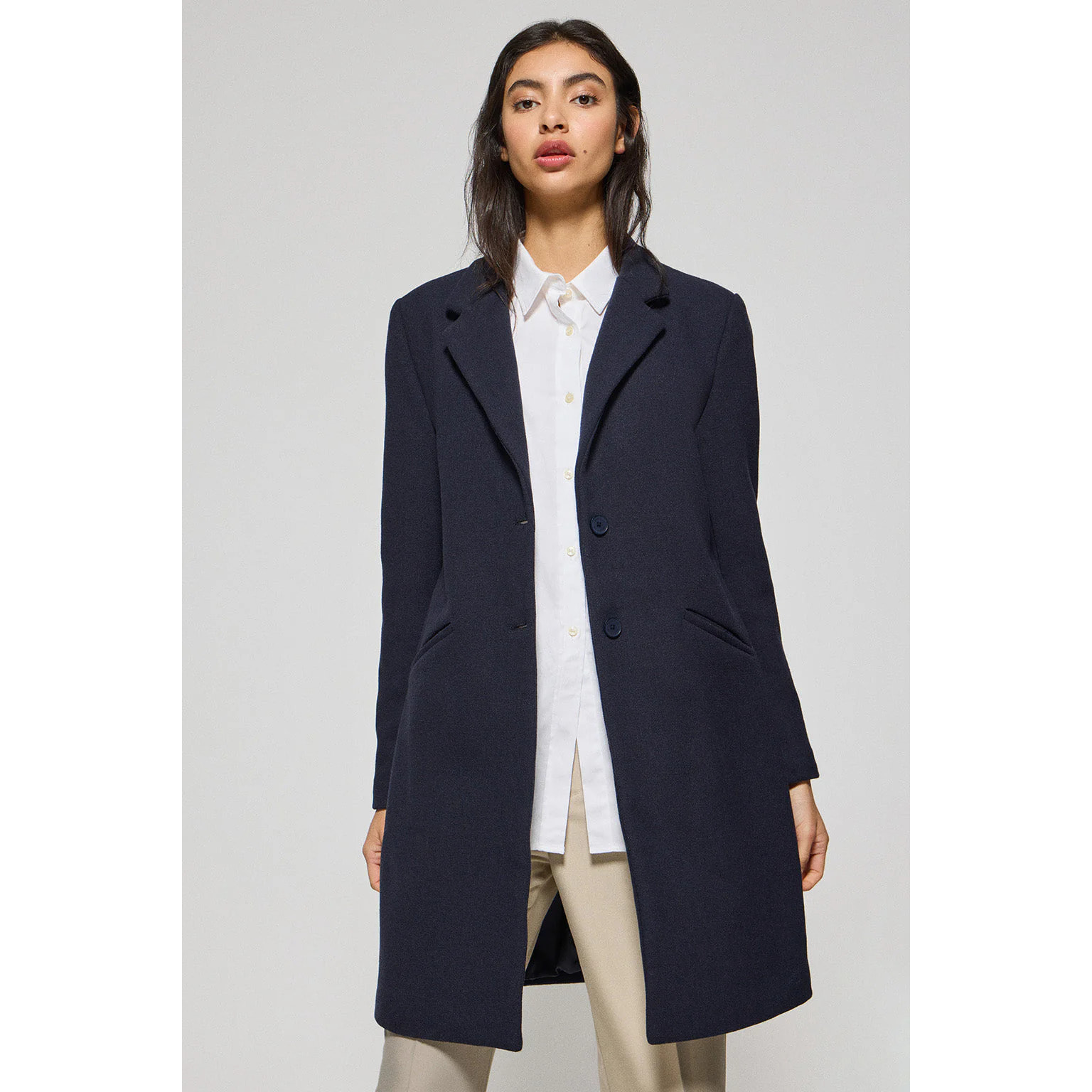 Cappotto Kate abbottonato blu marino con particolari Polo Club