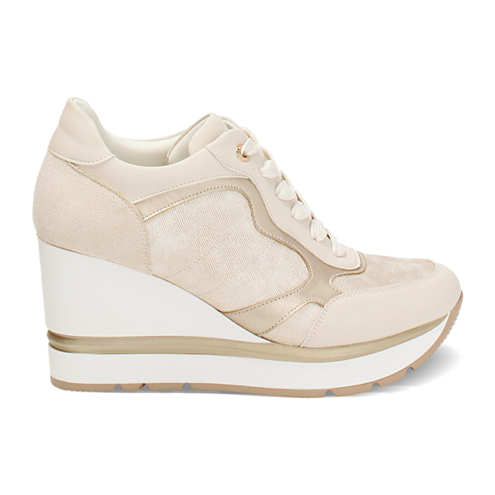 Sneakers donna beige in tessuto