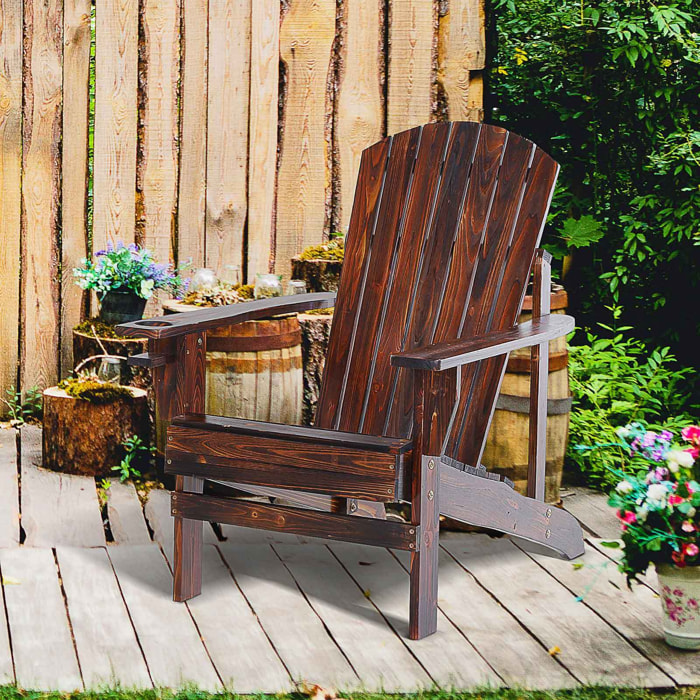 Silla Adirondack de Madera Silla de Jardín con Reposabrazos y Respaldo Alto para Terraza Balcón Exterior 72,5x97x93 cm Marrón