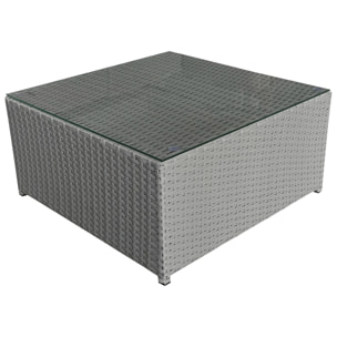 Salon de jardin BONIFACIO en résine tressée gris 6 places - coussin gris