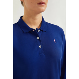 Polo de manga larga piqué azul royal con logo Rigby Go