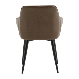 Set di 2 poltroncine HAMMERSMITH in similpelle marrone e gambe in metallo nero, con braccioli