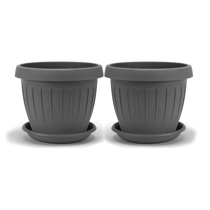 Terra - Set di 2 vasi con sottovaso, colore grigio