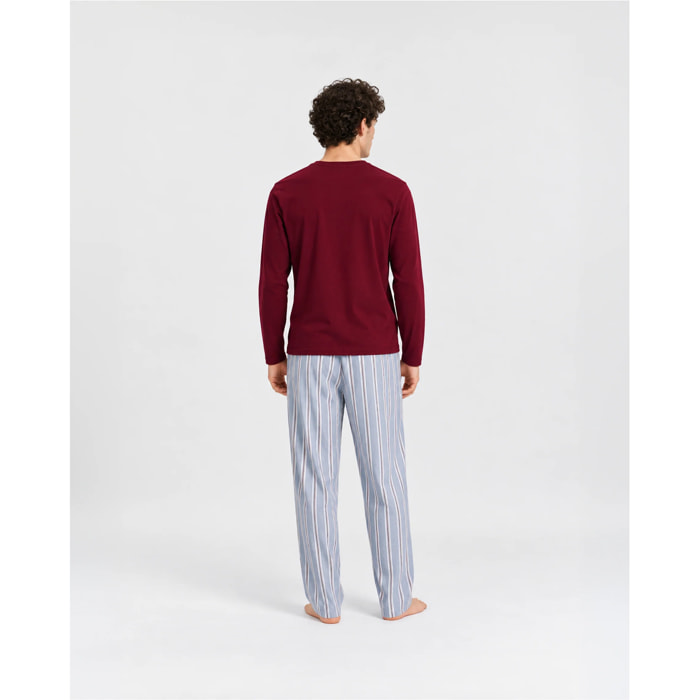 Pijama largo algodón rayas johan burdeos
