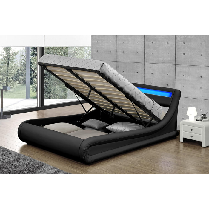 Structure de lit LED avec rangements 140 x 190 cm noir CHANA