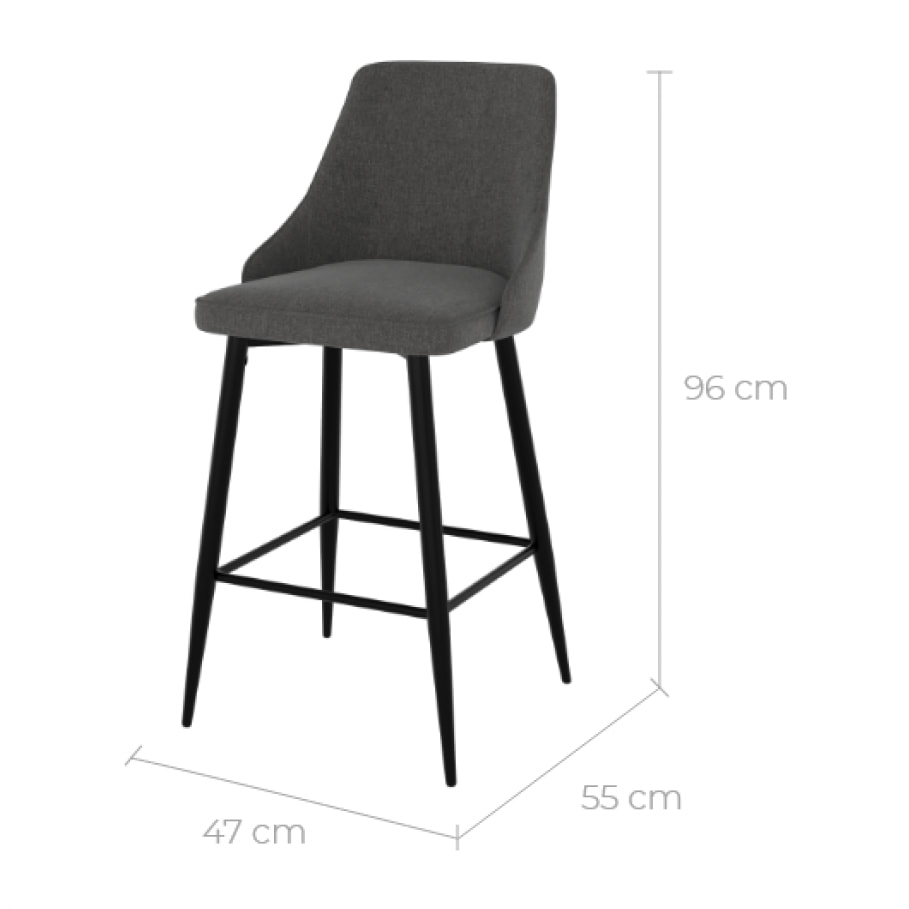Lot de 2 chaises pour îlot central 66,5 cm en tissu gris foncé - Pipo