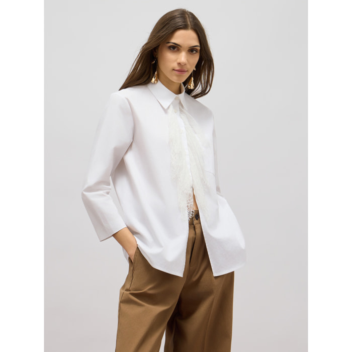 Oltre - Camicia oversize in cotone con pizzo - Bianco