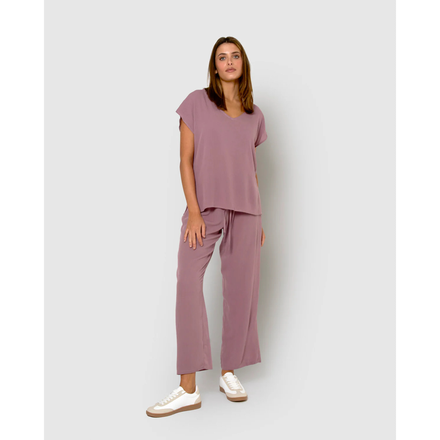 Camisa de mujer de viscosa bambula berenjena