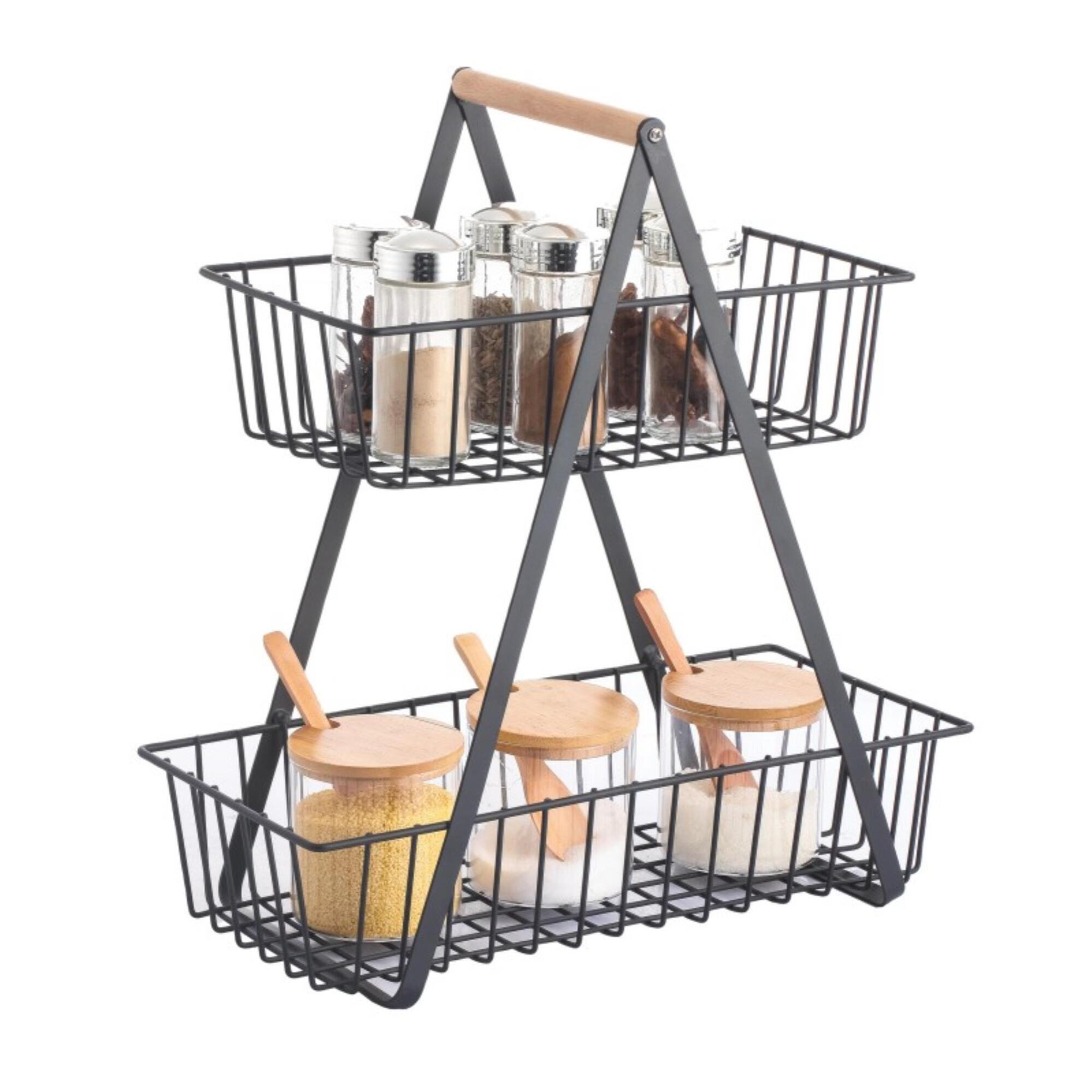 Cesta de Almacenamiento con 2 niveles en color Negro y diseño industrial