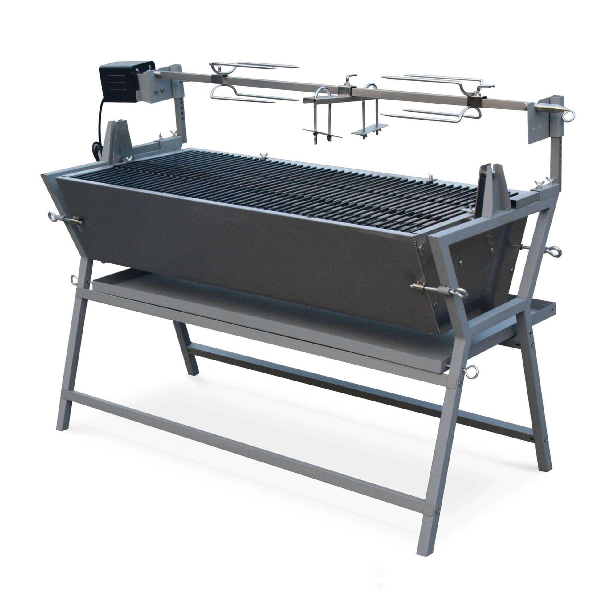 Rôtissoire charbon de bois motorisée inclinable en inox avec tournebroche MATHURIN