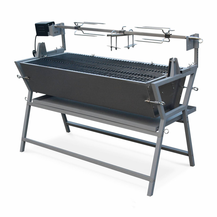 Rôtissoire charbon de bois motorisée inclinable en inox avec tournebroche MATHURIN