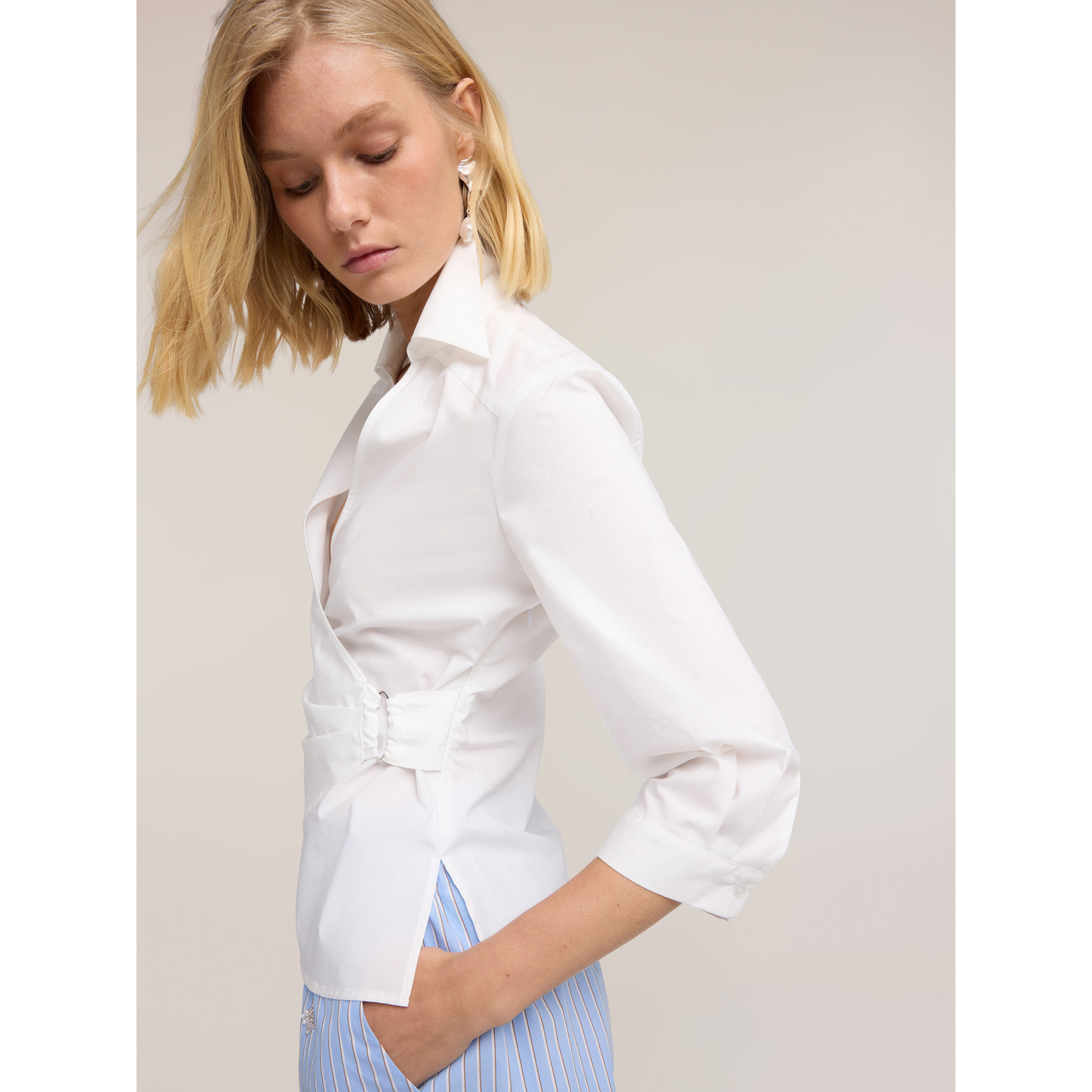 Motivi - Camicia wrap in popeline - Bianco