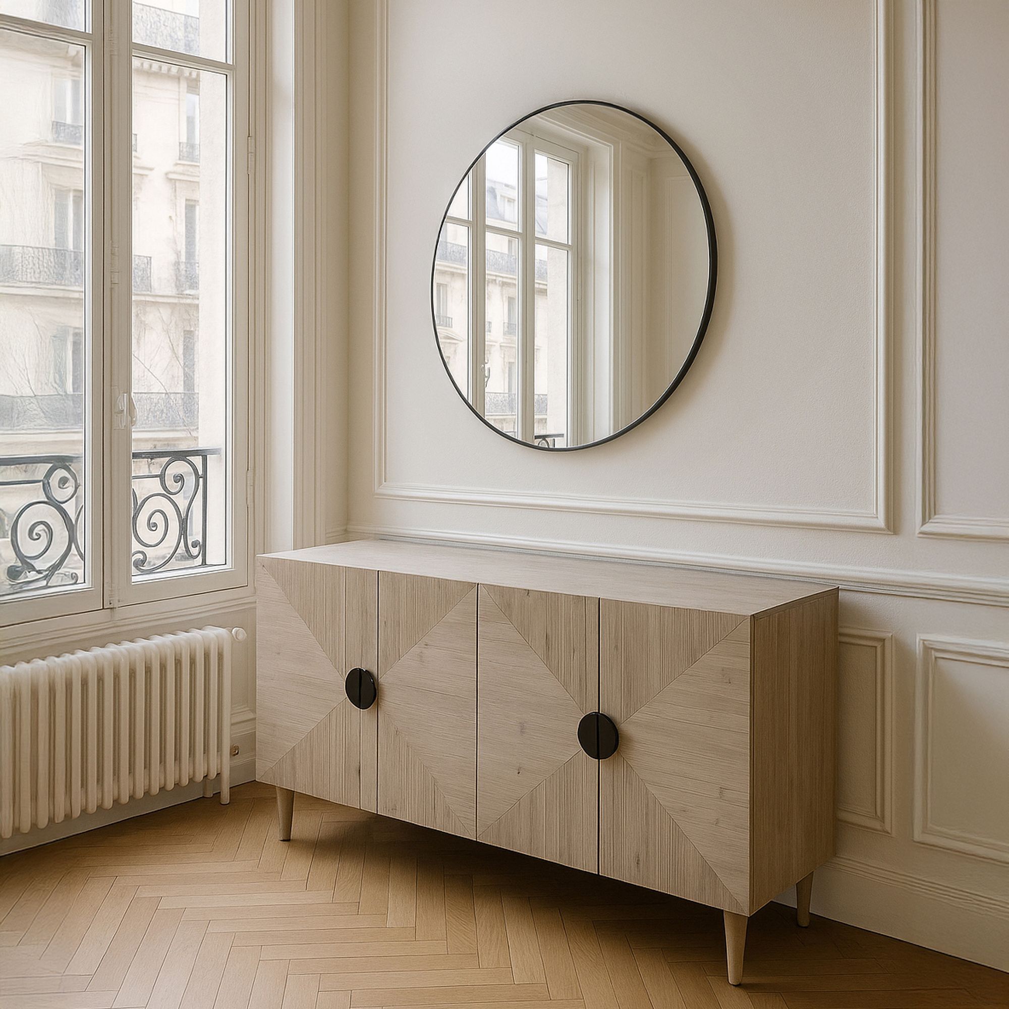 Miroir rond loft avec contour en étain noir 92cm LOFT