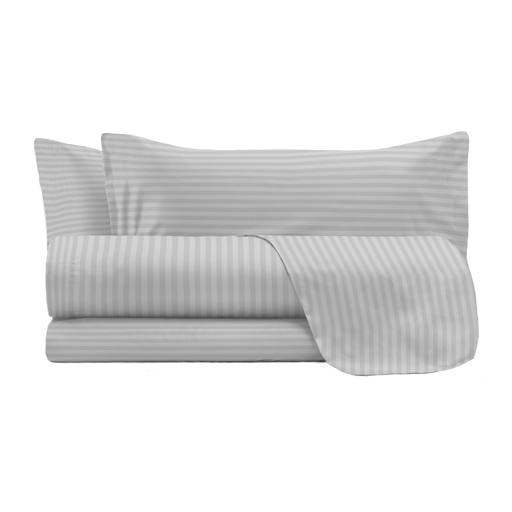 COMPLETO LETTO SATIN STRIPES, 100% Raso di Poliestere, Tinta Unita, Made in Italy - GRIGIO CHIARO